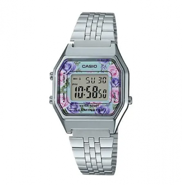 Jam digital dengan tampilan floral